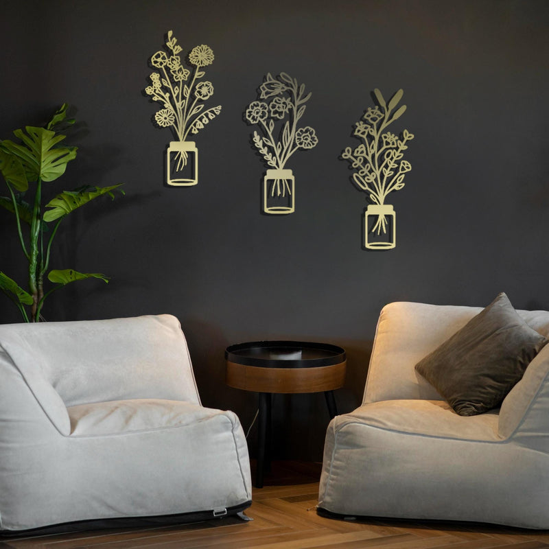 Minimalist Flowers in Vase Metal Wall Art Set of 3