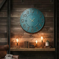 Large Teal Wooden Wall Clock - Minimalist Loft Style