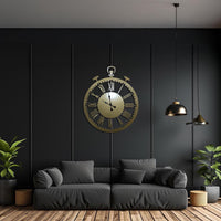 Grande Horloge Murale Métal Chiffres Romains | Style Montre de Poche Vintage
