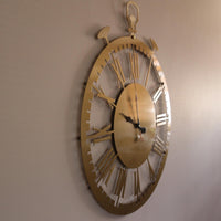Oversized Metal Wall Clock - Roman Numerals & Vintage Style