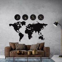 Metall Weltkarte Wandkunst mit Uhren | Personalisierbare Bürodekoration