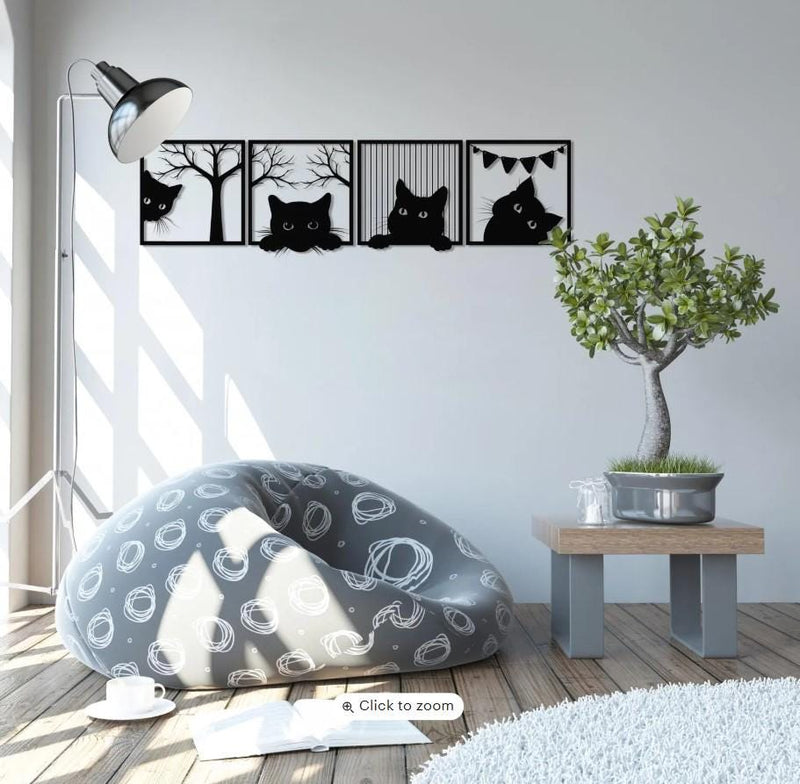 Cats in Window Metal Wall Art | Cute Animal Decor