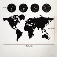 Metall Weltkarte Wandkunst mit Uhren | Personalisierbare Bürodekoration