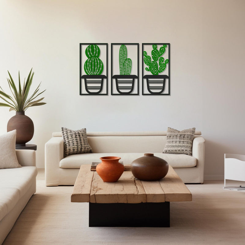 Metal Cactus Wall Art - Modern Indoor Outdoor Succulent Decor