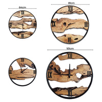 Olive Wood Wall Clock with Metal Frame - Modern Rustic