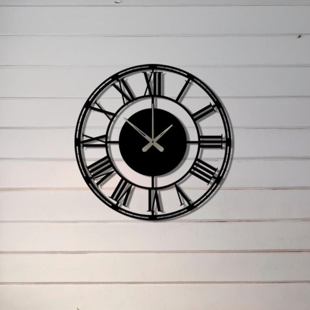 Oversized Metal Wall Clock | Large Roman Numerals