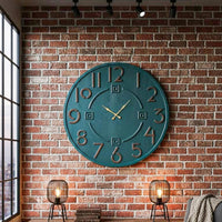 Large Teal Wooden Wall Clock - Minimalist Loft Style
