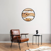 Olive Wood Wall Clock with Metal Frame - Modern Rustic