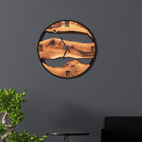 Olive Wood Wall Clock with Metal Frame - Modern Rustic