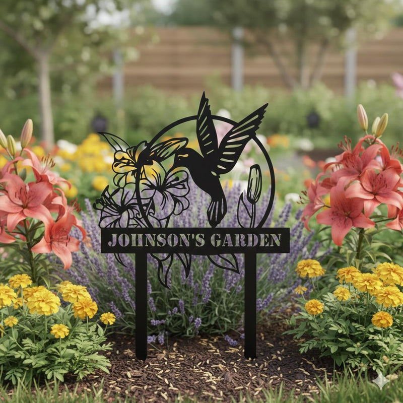 Personalized Hummingbird Metal Garden Sign | Custom Yard Decor