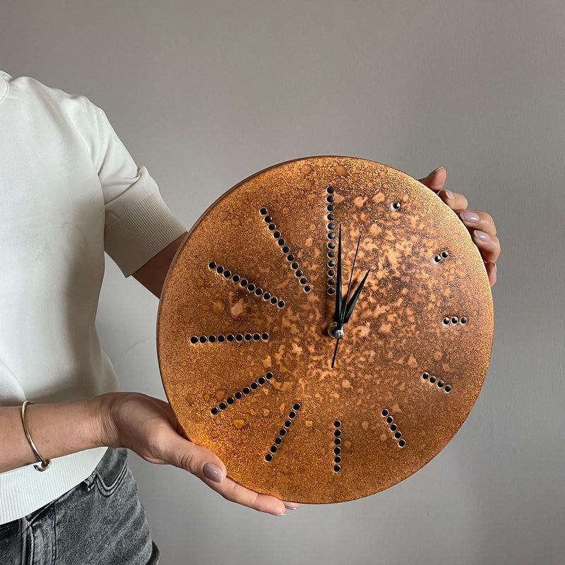Handmade Patina Copper Wall Clock | Modern Industrial Style