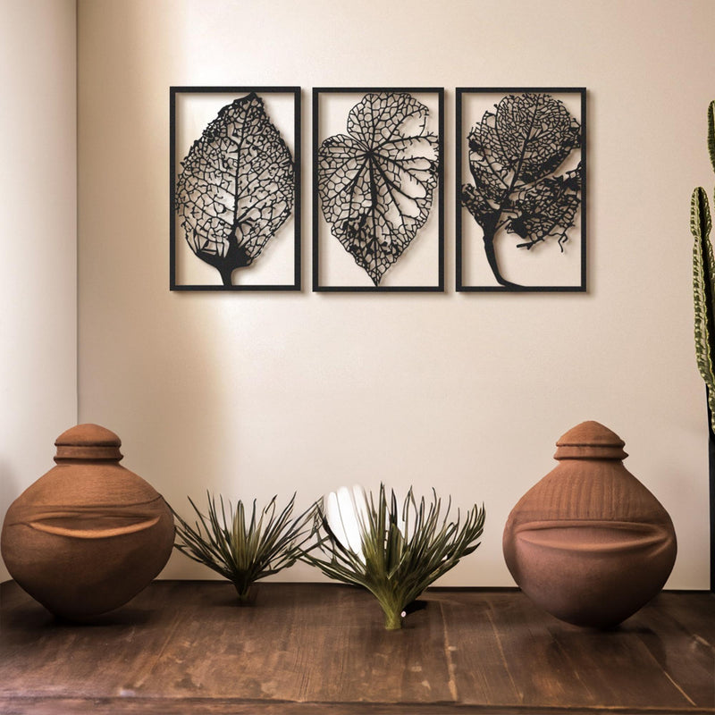 Metal Leaf Wall Art Set of 3 | Modern Botanical Sculpture Decor