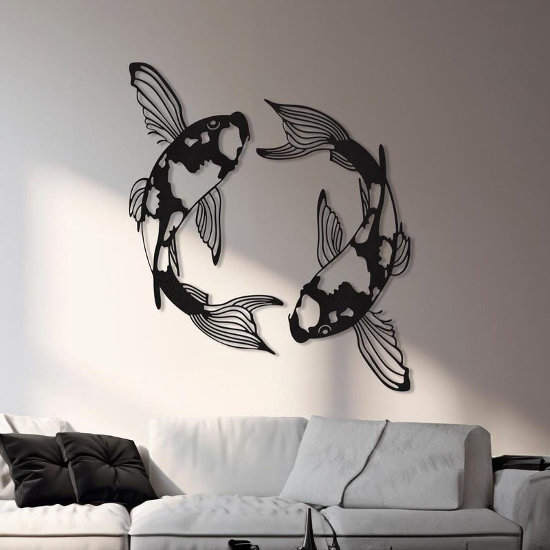 Zen Koi Metal Wall Art - Japanese Feng Shui Fish Decor