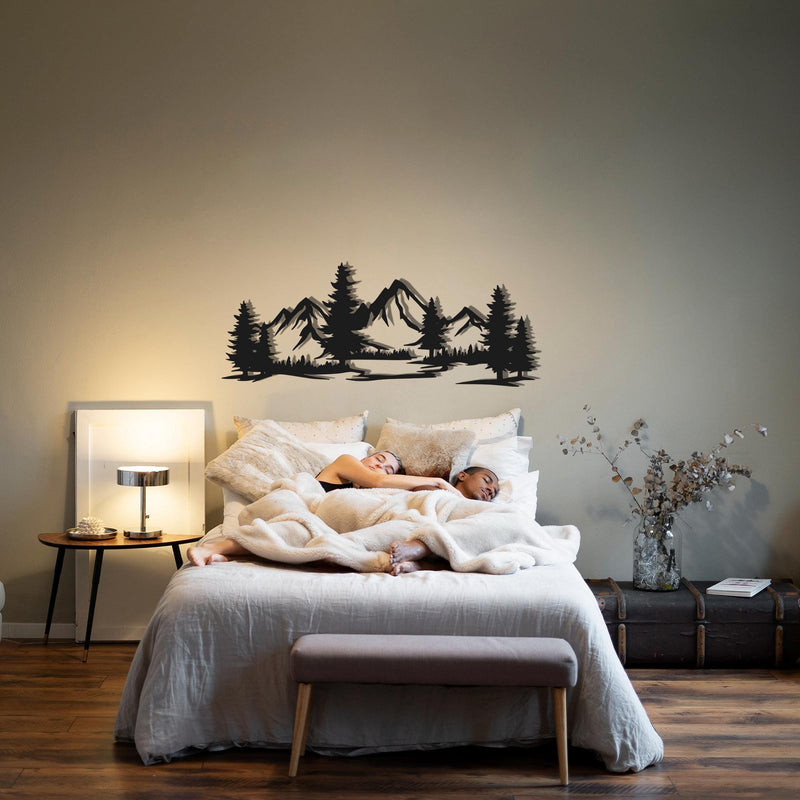 Berg- und Wald-Metall-Wandkunst, Metallwanddeko, Schlafzimmer Wandkunst, Übergroße Metall Wanddekoration, Kamin Deko, Wald Skulptur