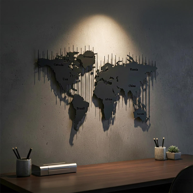 Metall Weltkarte Wandkunst - Büro & Reise Deko für Zuhause