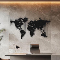 Metal Dünya Haritası Duvar Sanatı - Ev Ofis & Seyahat Sever Dekorasyonu