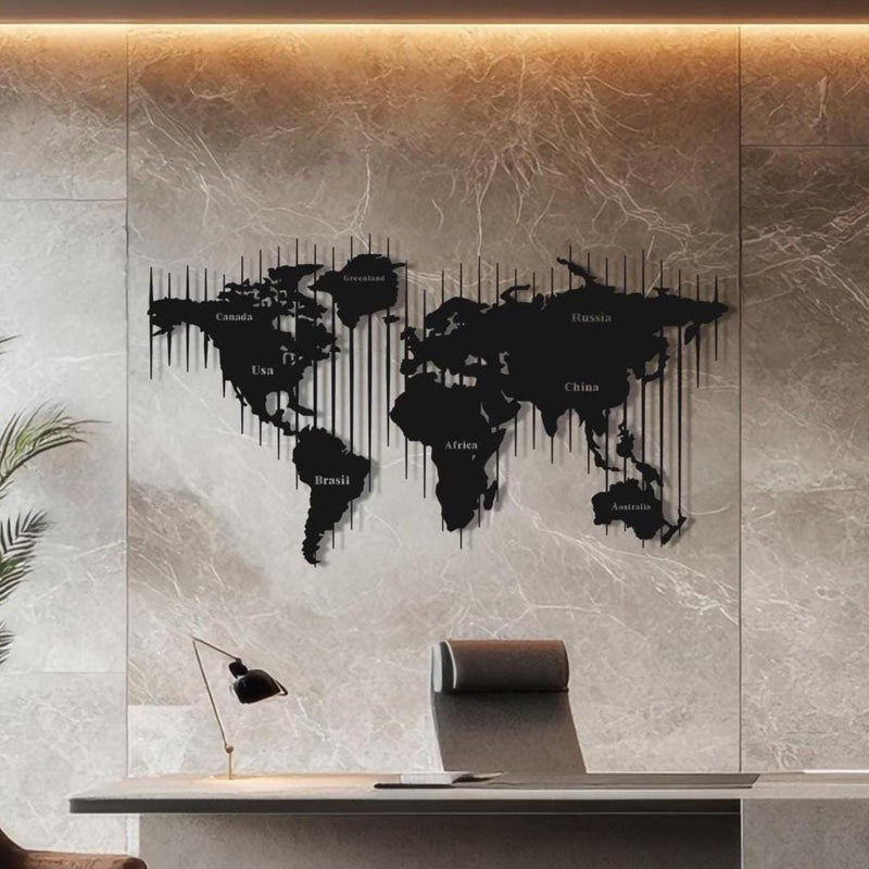 Metall Weltkarte Wandkunst - Büro & Reise Deko für Zuhause