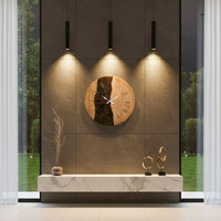 Large Oak Wood Wall Clock - Modern Rustic Silent Design