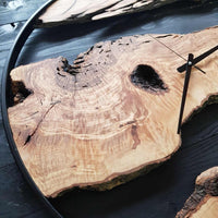 Olive Wood Wall Clock with Metal Frame - Modern Rustic
