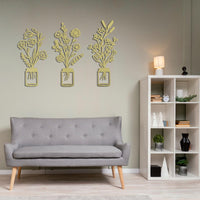 Minimalist Flowers in Vase Metal Wall Art Set of 3