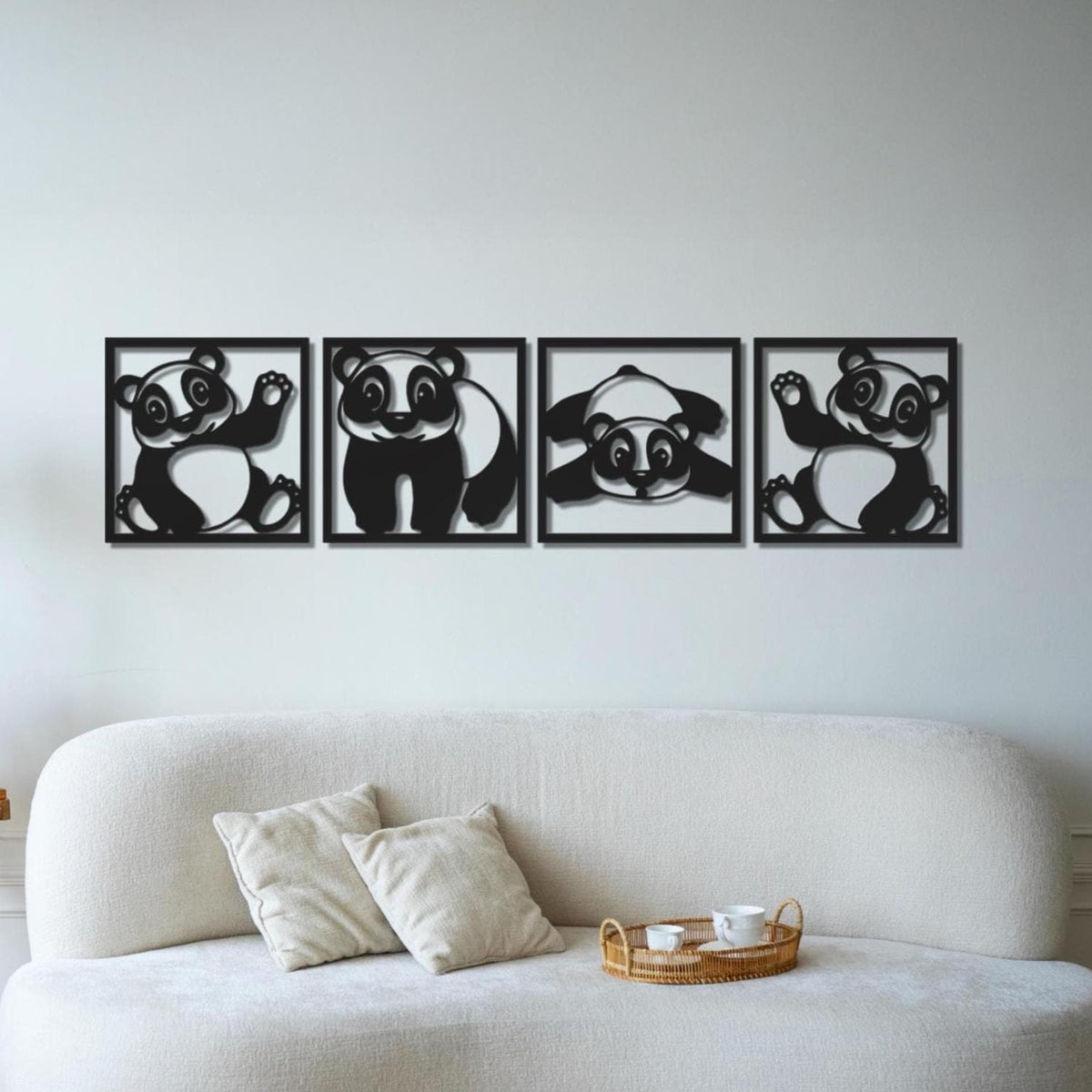 Panda Metal Wall Art Set for Kids Room & Nursery Decor