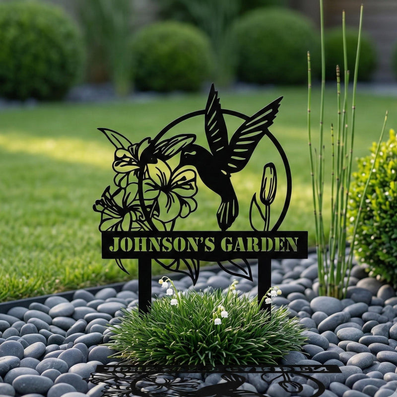 Personalized Hummingbird Metal Garden Sign | Custom Yard Decor