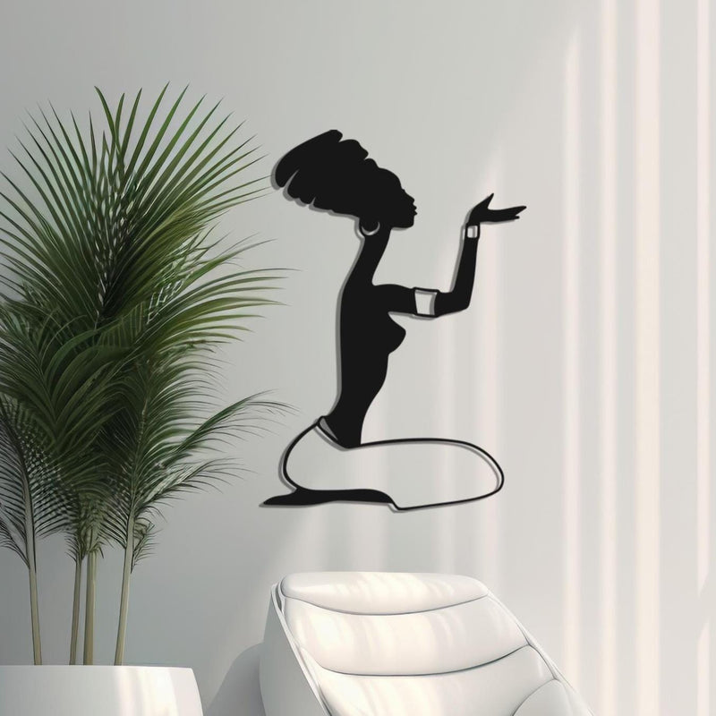 African Woman Metal Wall Art | Afro Silhouette Decor
