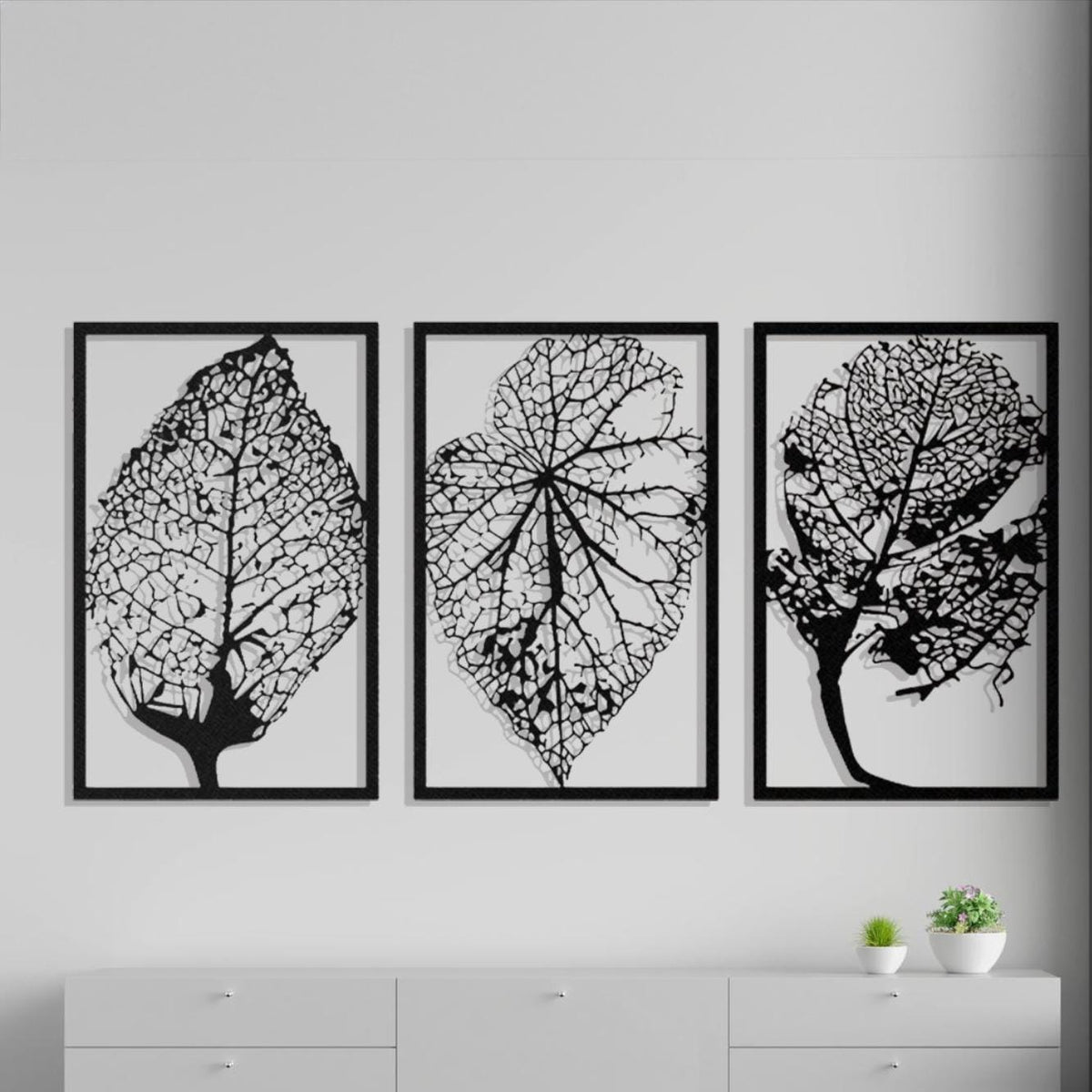 Metal Leaf Wall Art Set of 3 | Modern Botanical Sculpture Decor