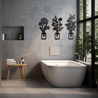 Minimalist Flowers in Vase Metal Wall Art Set of 3