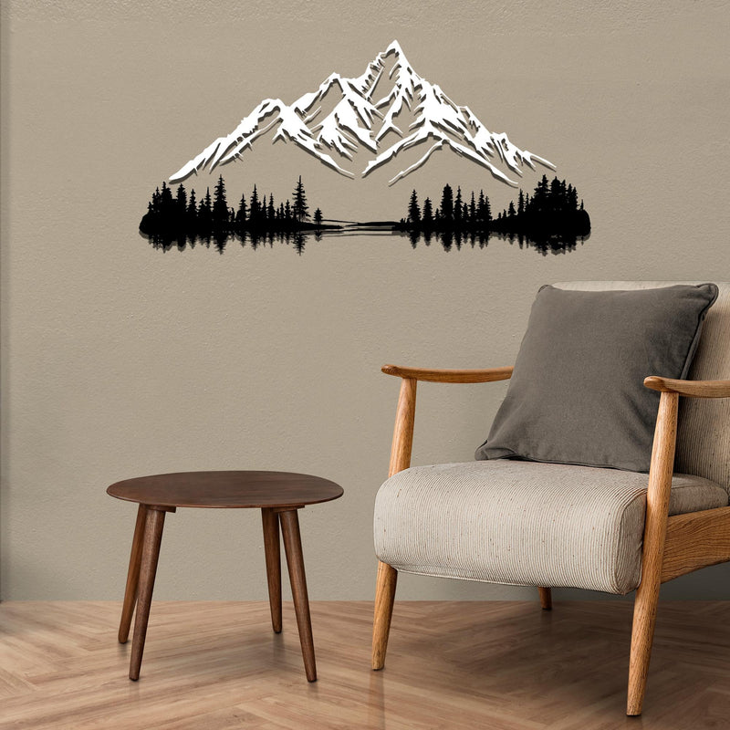 Bergsee Metall Wandkunst - Waldsilhouette Dekoration