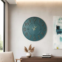 Large Teal Wooden Wall Clock - Minimalist Loft Style