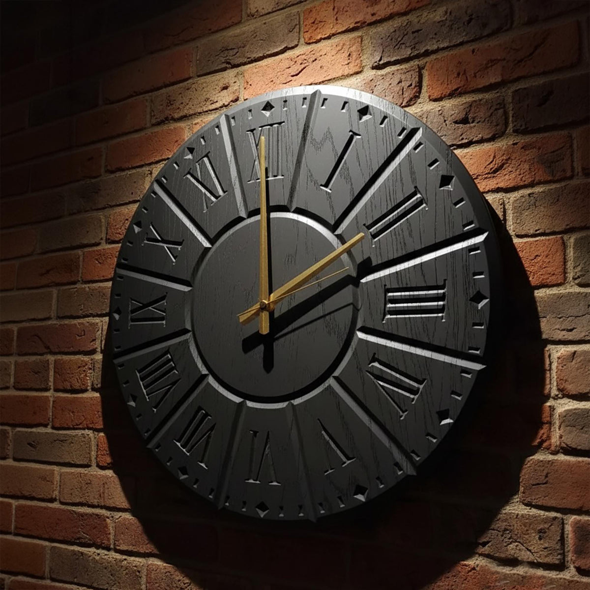 Large Wooden Wall Clock with Roman Numerals | Silent Modern Design