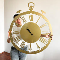 Grande Horloge Murale Métal Chiffres Romains | Style Montre de Poche Vintage