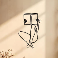 Minimalist Woman Reading Book Metal Wall Art | Library Decor