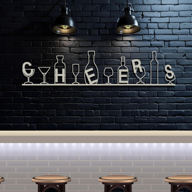 Cheers Metal Wall Art | Wine Glass Bar & Kitchen Decor