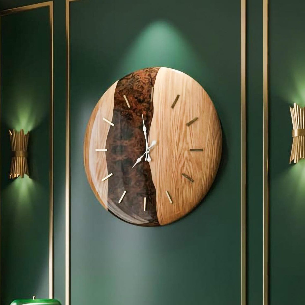 Large Oak Wood Wall Clock - Modern Rustic Silent Design