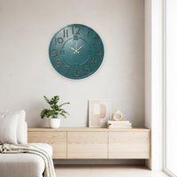 Large Teal Wooden Wall Clock - Minimalist Loft Style