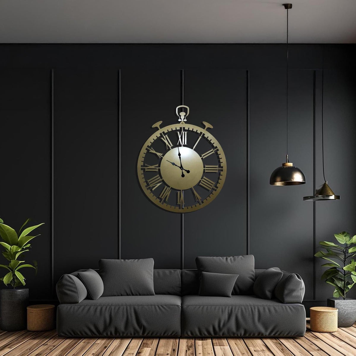 Oversized Metal Wall Clock - Roman Numerals & Vintage Style