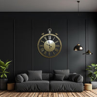 Oversized Metal Wall Clock - Roman Numerals & Vintage Style