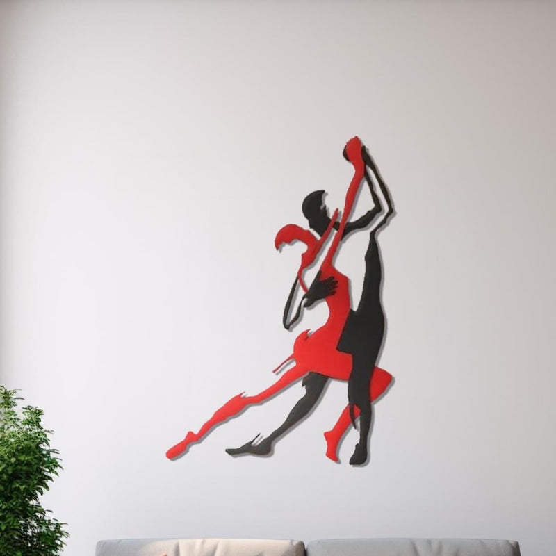 Metal Dancing Couple Wall Art | Red & Black Tango Silhouette