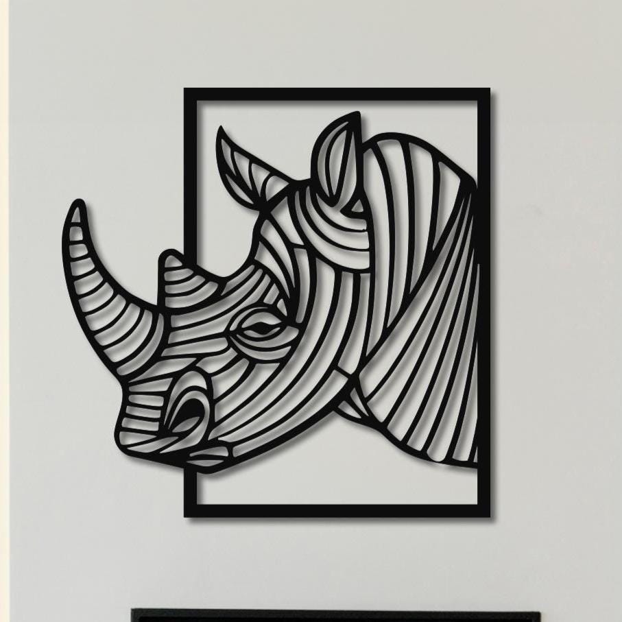 Décoration Murale Rhinocéros Métal | Art Animalier Sauvage