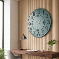 Large Teal Wooden Wall Clock - Minimalist Loft Style