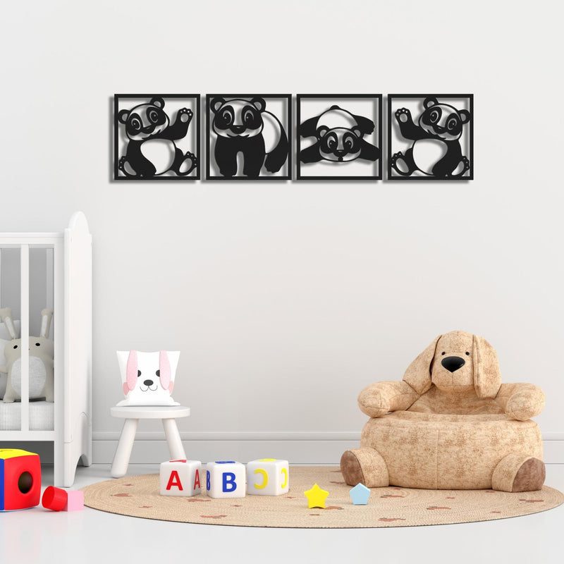 Panda Metal Wall Art Set for Kids Room & Nursery Decor