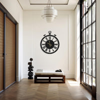 Grande Horloge Murale Métal Chiffres Romains | Style Montre de Poche Vintage