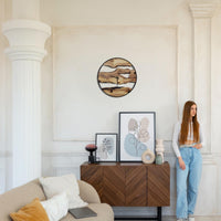 Olive Wood Wall Clock with Metal Frame - Modern Rustic
