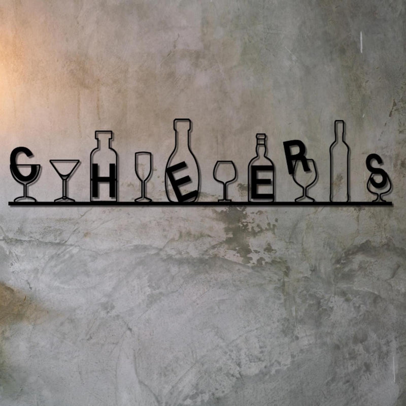 Cheers Metal Wall Art | Wine Glass Bar & Kitchen Decor