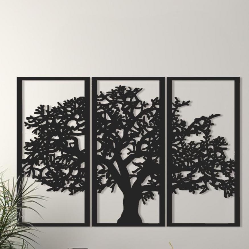 Hayat Ağacı Metal Duvar Sanatı Seti - Doğa Temalı Dekorasyon