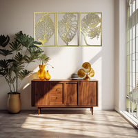 Metal Leaf Wall Art Set of 3 | Modern Botanical Sculpture Decor