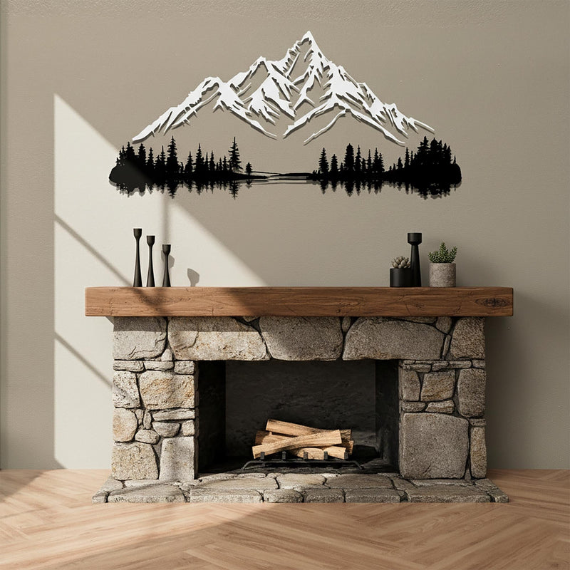 Bergsee Metall Wandkunst - Waldsilhouette Dekoration